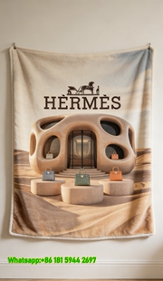 Luxury Hermès Desert Architecture Pop-up Store Print Flannel Throw Blanket IMG_5184